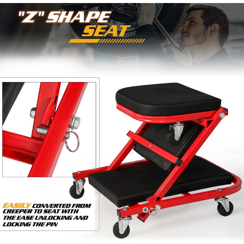 Red reclining dual-purpose fol - Garage Creeper Roller review and price