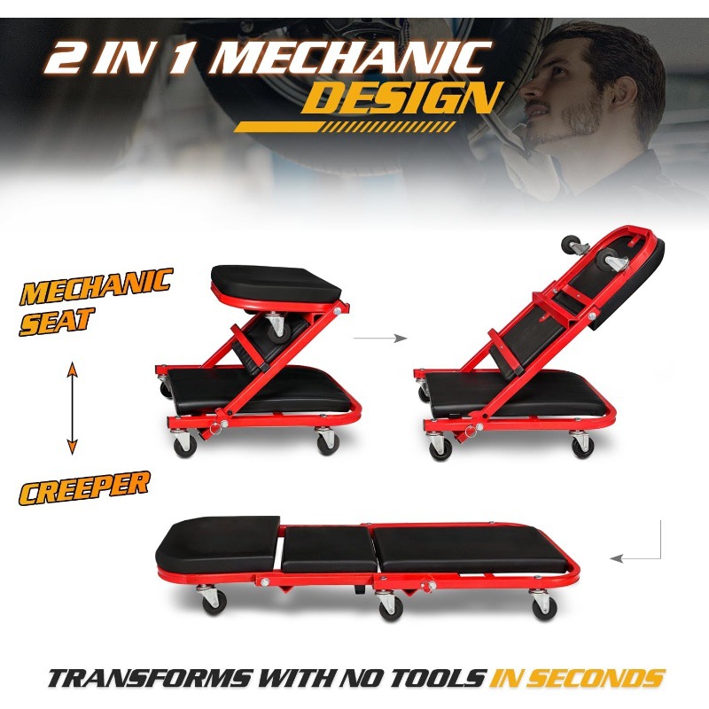 Red reclining dual-purpose fol - Garage Creeper Roller review and price