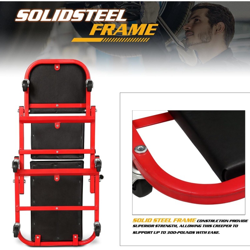 Red reclining dual-purpose fol - Garage Creeper Roller review and price